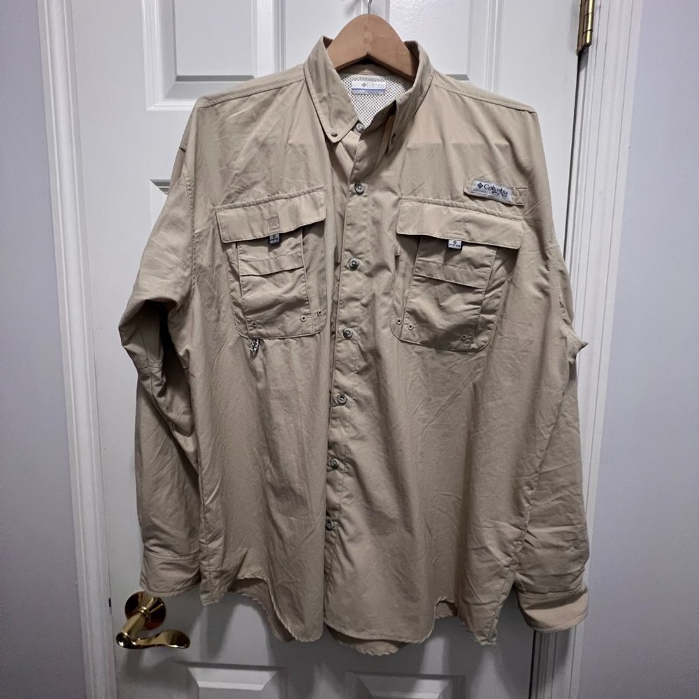 Columbia pfg bahama large tan button up shirt